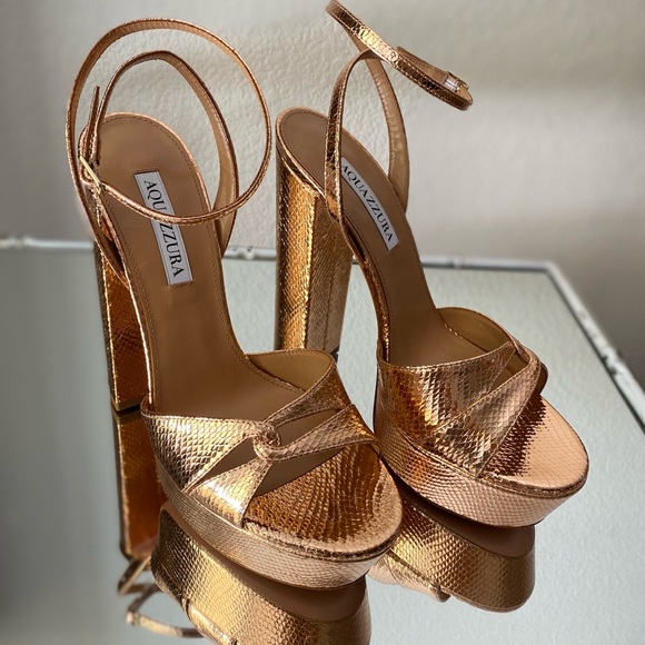 New Aquazzura Sinner Snake-Embossed Metallic Leather Sandals 38.5 $875 - Picture 6 of 11